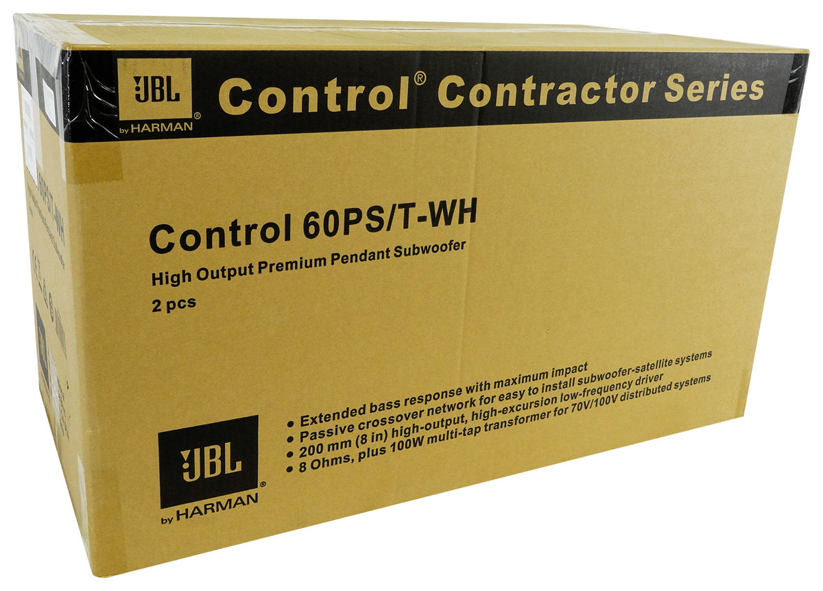 (2) JBL Control 60PS/T C60 Commercial 70v Hanging Pendant Subwoofers C60PS/T-WH