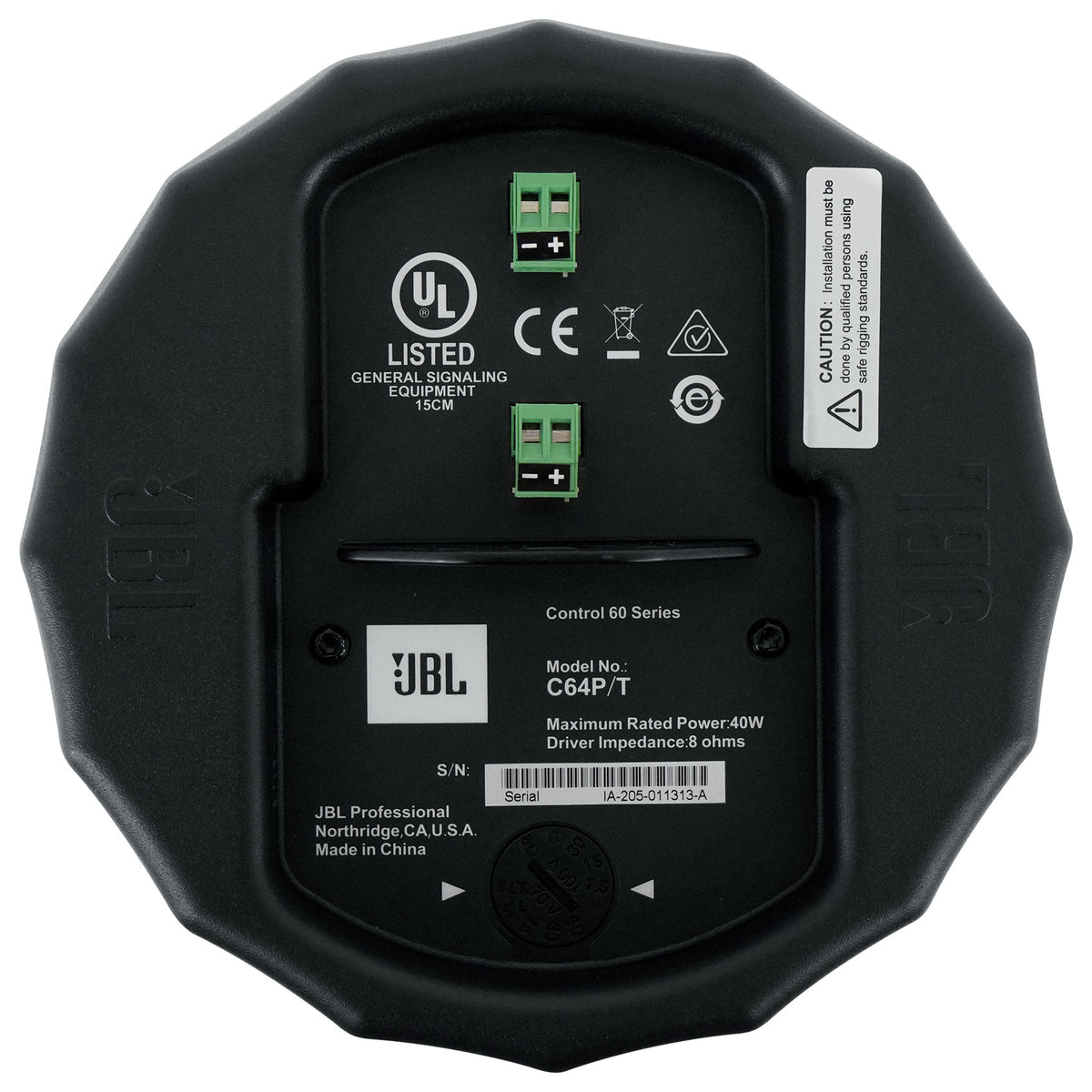 2) JBL Control 64P/T 4" 30w Commercial 70v Black Hanging Pendant Speakers C64P/T