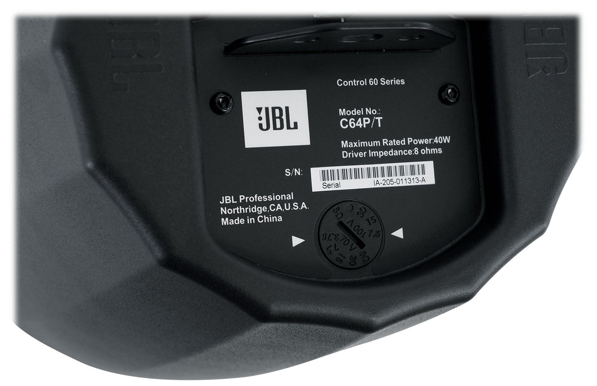 2) JBL Control 64P/T 4" 30w Commercial 70v Black Hanging Pendant Speakers C64P/T