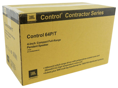 2) JBL Control 64P/T 4" 30w Commercial 70v Black Hanging Pendant Speakers C64P/T