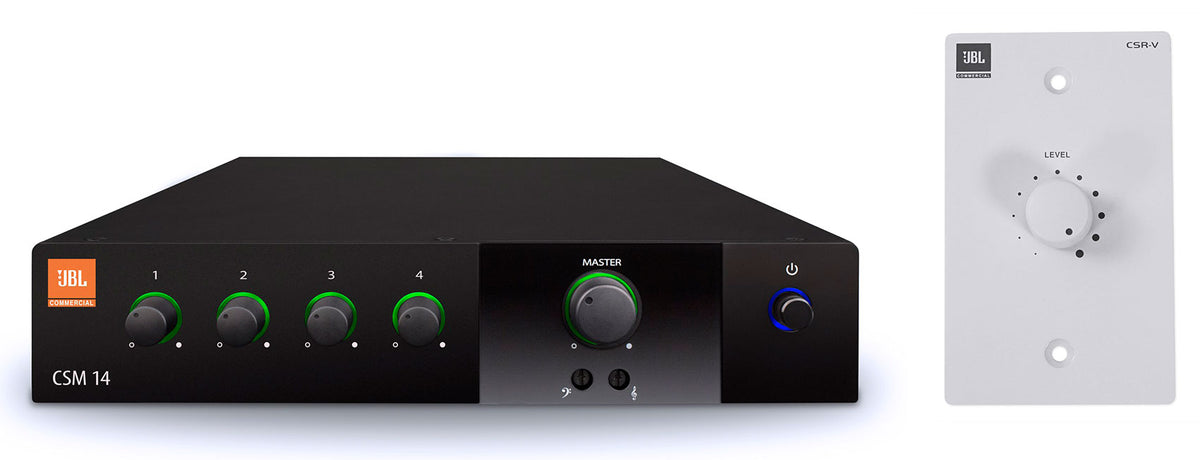 JBL CSM14 4 Input-1 Output Fanless Commercial Mixer+White Wall Volume Controller