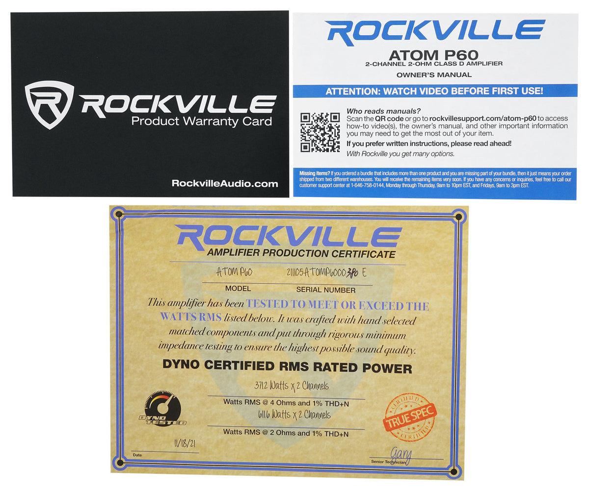 Rockville ATOM P60 4800 Watt Peak/1200w RMS 2 Channel Car/ATV Amplifier w Meter