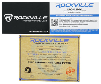 Rockville ATOM P60 4800 Watt Peak/1200w RMS 2 Channel Car/ATV Amplifier w Meter