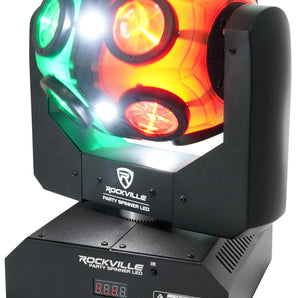 Rockville Party Spinner LED Moving Head RGBW DJ Light w/ DMX Controls+Bag+Cable