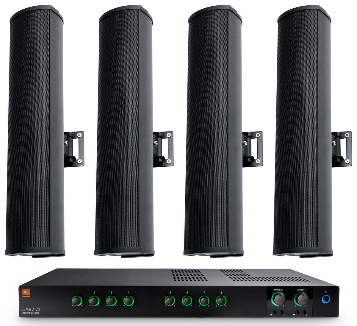 CSMA 2120 2x120W Amplifier + (4) Black Column Line Array Speakers