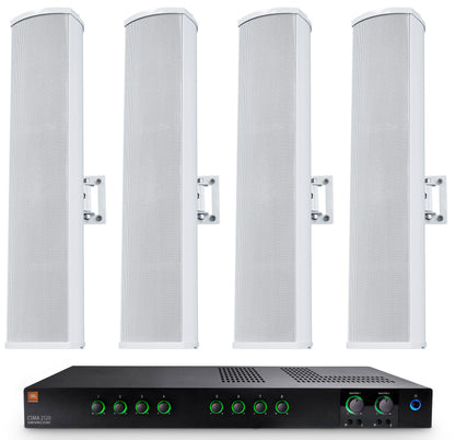 CSMA 2120 2x120W Amplifier + (4) White Column Line Array Speakers