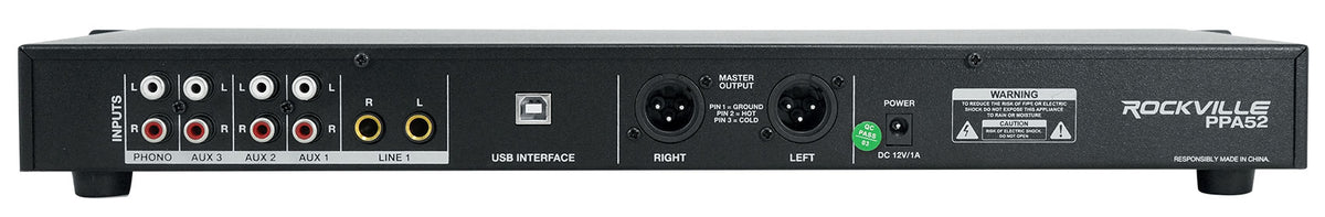 Rockville PPA52 Preamp Pro 1U Pre-Amplifier w/Bluetooth/USB/Computer Interface