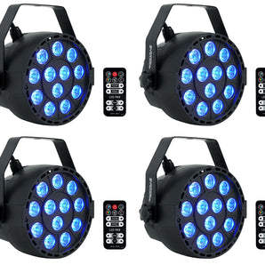 4) Rockville RockPAR TRI LED RGB Compact Par Can DJ DMX Wash Lights+Remote Black