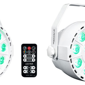 2) Rockville RockPAR TRI LED RGB Compact Par Can DJ DMX Wash Lights+Remote White