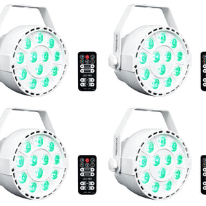 4) Rockville RockPAR TRI LED RGB Compact Par Can DJ DMX Wash Lights+Remote White