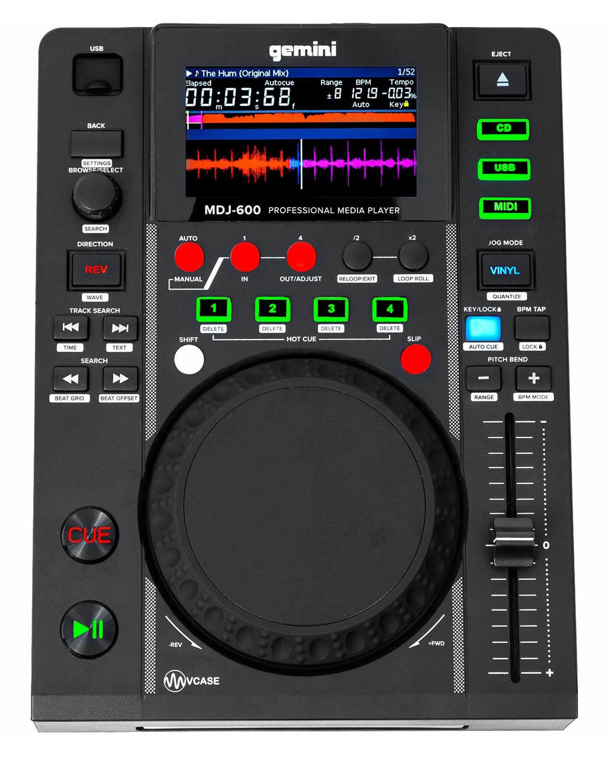 Gemini MDJ-600 Single Tabletop USB/CD Media Player DJ MIDI Controller w/4.3" LCD