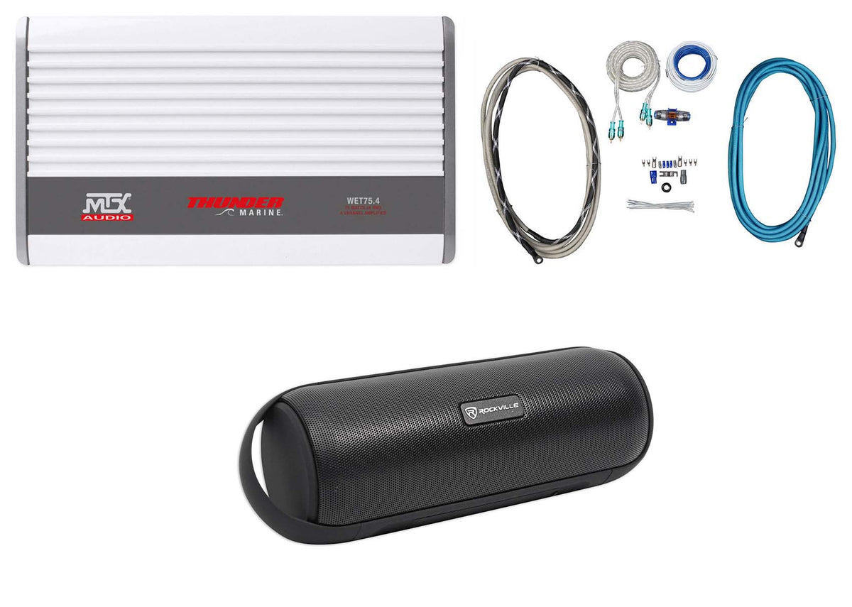 MTX WET75.4 400w RMS 4-Channel Marine Amplifier+Amp Kit+Speaker Boat/ATV/UTV/RZR