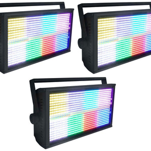 (3) Rockville STAGE PANEL 864 LED RGB Pro Stage Wash Lights+Strobe+Matrix Combo