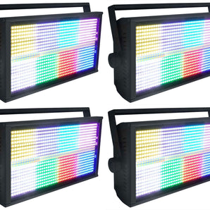 (4) Rockville STAGE PANEL 864 LED RGB Pro Stage Wash Lights+Strobe+Matrix Combo
