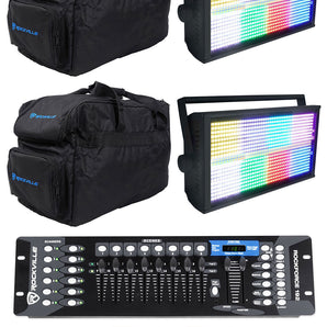 (2) Rockville STAGE PANEL 864 RGB DMX Wash Lights+Strobe+Matrix+Controller+Bags