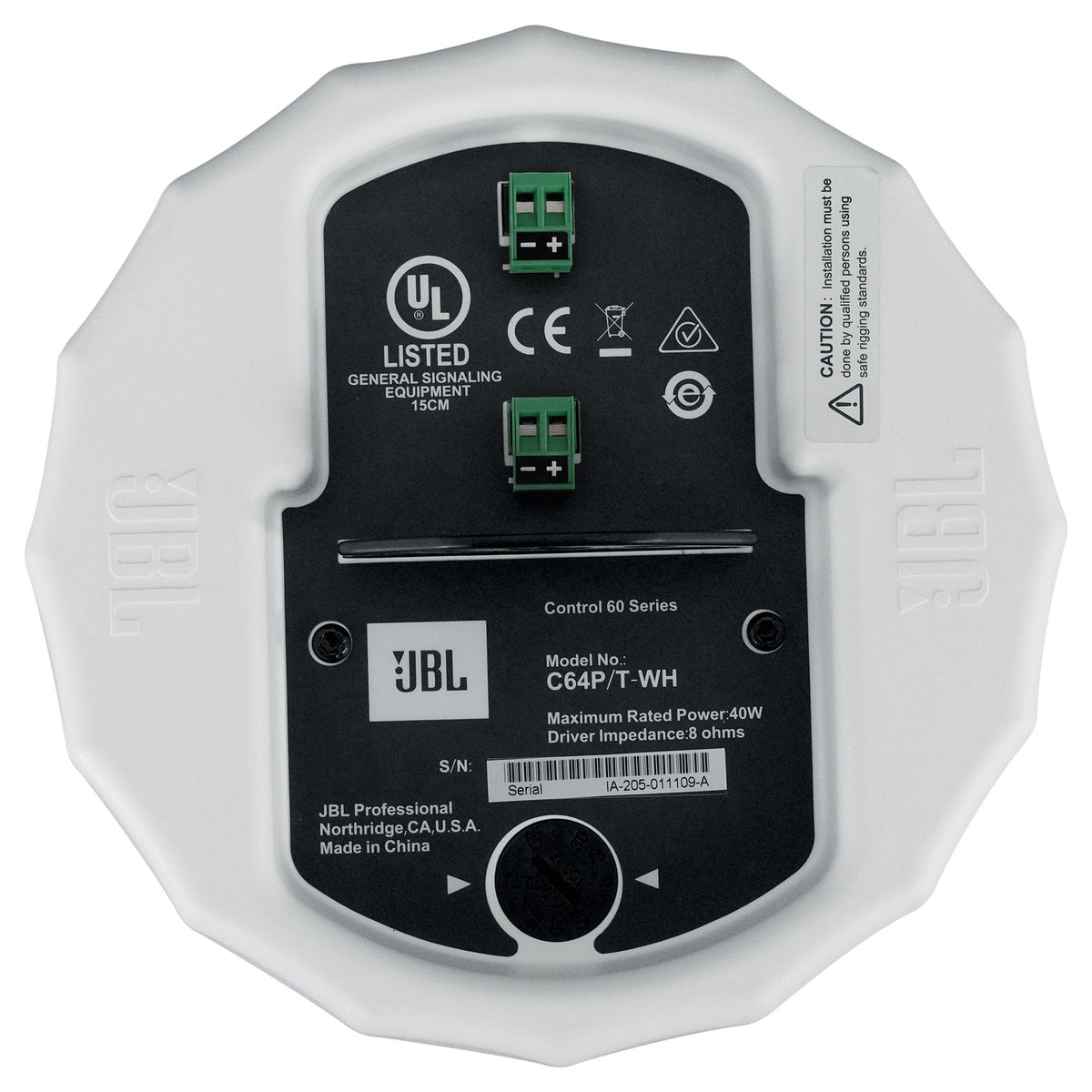 (2) JBL Control 64P/T 4" 30w Commercial 70v Hanging Pendant Speakers C64P/T-WH