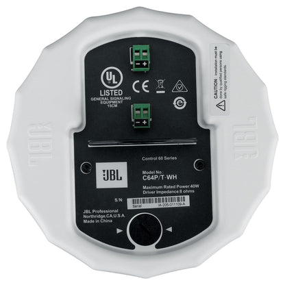 (2) JBL Control 64P/T 4" 30w Commercial 70v Hanging Pendant Speakers C64P/T-WH