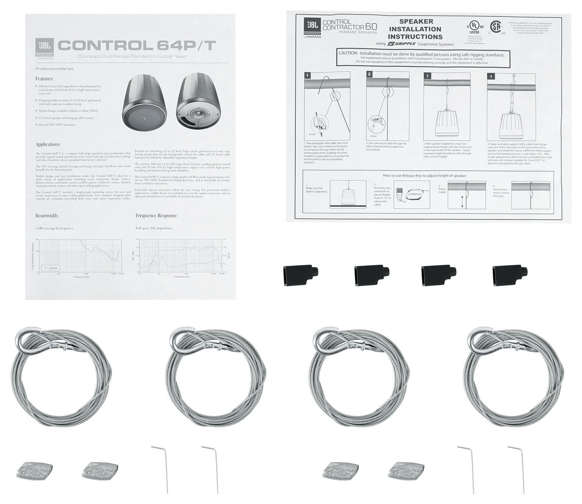 (2) JBL Control 64P/T 4" 30w Commercial 70v Hanging Pendant Speakers C64P/T-WH
