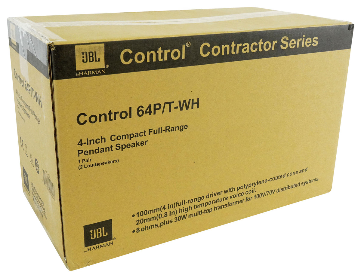 (2) JBL Control 64P/T 4" 30w Commercial 70v Hanging Pendant Speakers C64P/T-WH