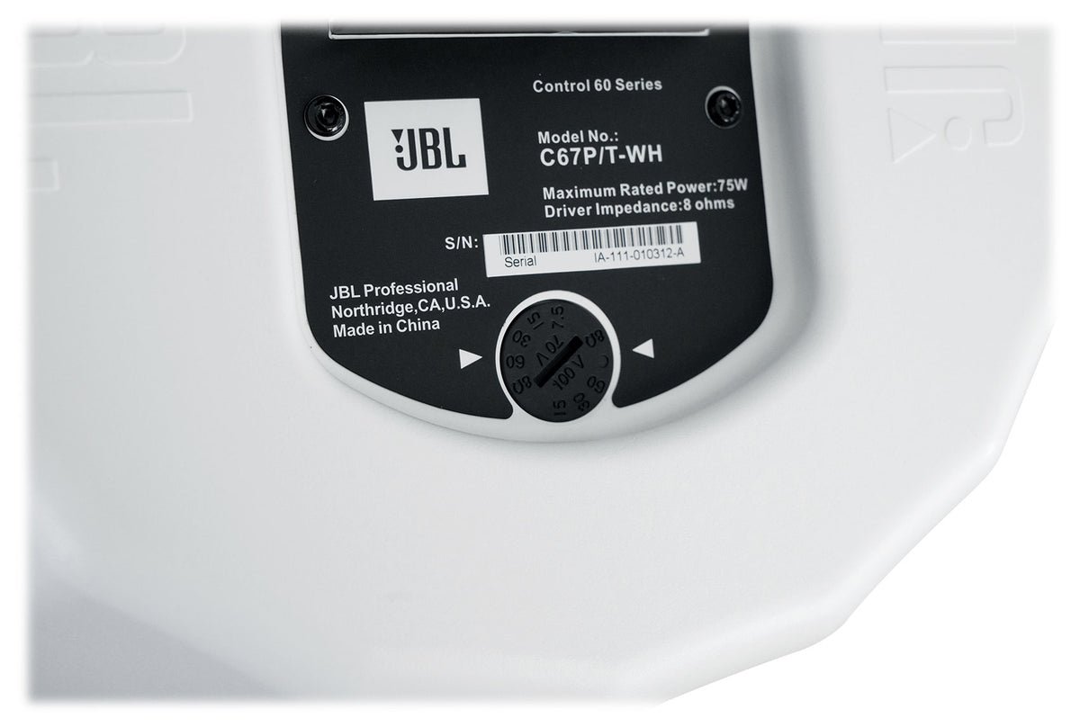 (2) JBL Control 67 P/T 6.5" 60w Commercial 70v White Pendant Speakers C67P/T-WH