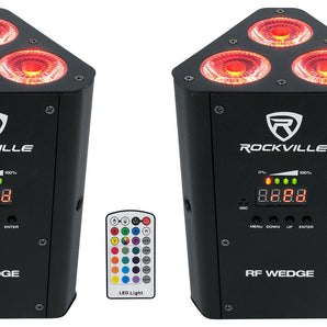 2 Rockville RF WEDGE BLACK RGBWA+UV Battery Wireless DMX DJ Up Lights+RF Remotes