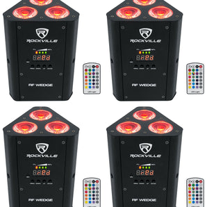 4 Rockville RF WEDGE BLACK RGBWA+UV Battery Wireless DMX DJ Up Lights+RF Remotes