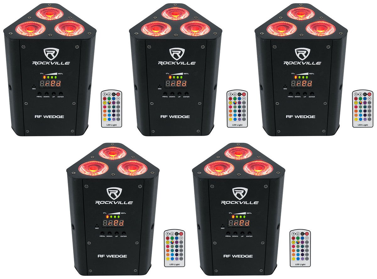 (5) RF WEDGE BLACK RGBWA+UV Battery Wireless DMX DJ Up Lights + RF Remotes