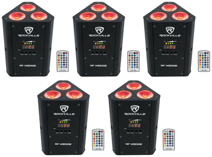 (5) RF WEDGE BLACK RGBWA+UV Battery Wireless DMX DJ Up Lights + RF Remotes
