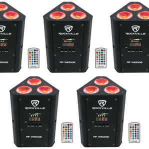 5 Rockville RF WEDGE BLACK RGBWA+UV Battery Wireless DMX DJ Up Lights+RF Remotes