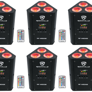 6 Rockville RF WEDGE BLACK RGBWA+UV Battery Wireless DMX DJ Up Lights+RF Remotes