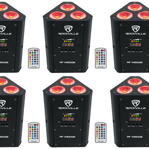 8 Rockville RF WEDGE BLACK RGBWA+UV Battery Wireless DMX DJ Up Lights+RF Remotes