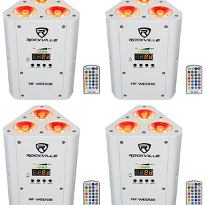 4 Rockville RF WEDGE WHITE RGBWA+UV Battery Wireless DMX DJ Up Lights+RF Remotes