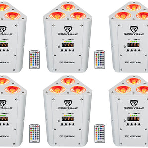 8 Rockville RF WEDGE WHITE RGBWA+UV Battery Wireless DMX DJ Up Lights+RF Remotes
