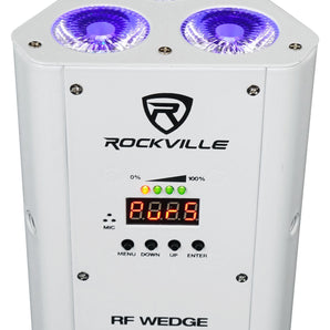 8 Rockville RF WEDGE WHITE RGBWA+UV Battery Wireless DMX Lights+Remotes+Backpack
