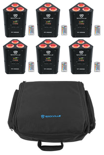 (6) RF WEDGE BLACK RGBWA+UV Wireless DMX Lights + Remotes + RLBP6 Backpack