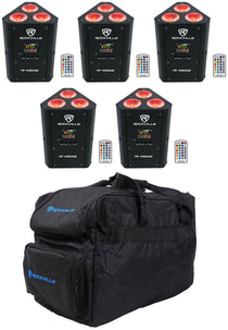 (5) RF WEDGE BLACK RGBWA+UV Battery Wireless DMX Up Lights + Remotes + Bag