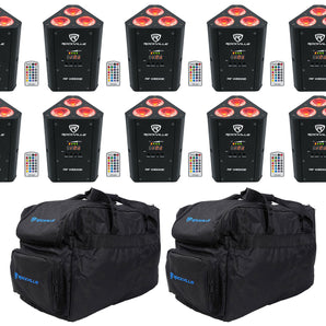 10 Rockville RF WEDGE BLACK RGBWA+UV Battery Wireless DMX Up Lights+Bags+Remotes