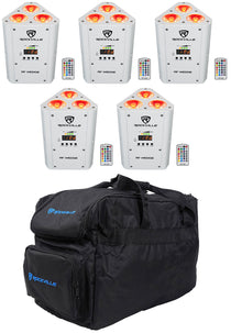 (5) RF WEDGE WHITE RGBWA+UV Battery Wireless DMX Up Lights + Remotes + Bag
