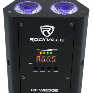 (8) Rockville RF WEDGE BLACK RGBWA+UV Wireless DMX Up Lights+384 Ch. Controller