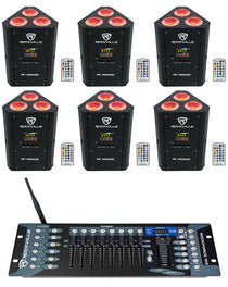 (6) RF WEDGE BLACK RGBWA+UV Wireless DMX Up Lights + ROCKFORCE W2 Controller