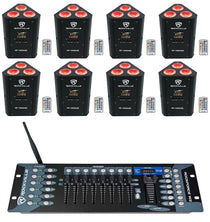 (8) RF WEDGE BLACK RGBWA+UV Battery Wireless DMX Up Lights+Controller