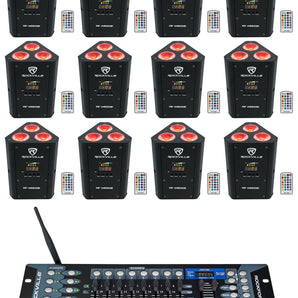 12 Rockville RF WEDGE BLACK RGBWA+UV Battery Wireless DMX Up Lights+Controller