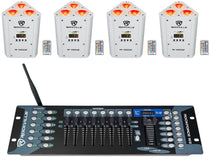 (4) RF WEDGE WHITE RGBWA+UV Battery Wireless DMX Up Lights+Controller
