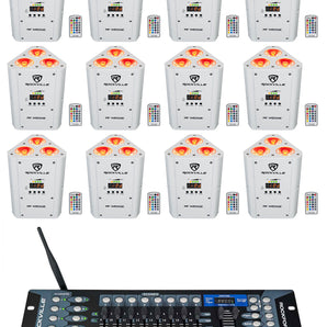 12 Rockville RF WEDGE WHITE RGBWA+UV Battery Wireless DMX Up Lights+Controller