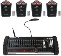 (4) RF WEDGE BLACK RGBWA+UV Wireless DMX Up Lights+384 Ch. Controller