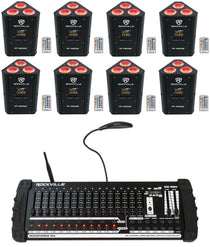 (8) RF WEDGE BLACK RGBWA+UV Wireless DMX Up Lights+384 Ch. Controller