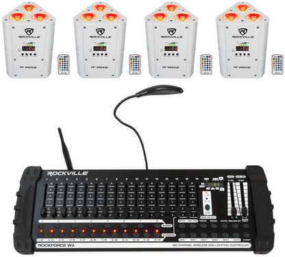 (4) RF WEDGE WHITE RGBWA+UV Wireless DMX Up Lights+384 Ch. Controller