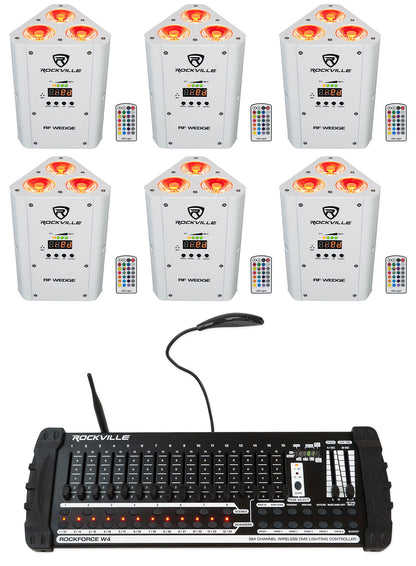 (6) RF WEDGE WHITE RGBWA+UV Wireless DMX Up Lights + ROCKFORCE W4 Controller