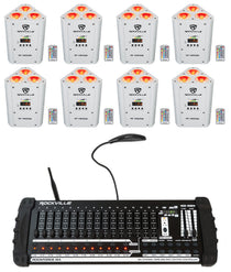 (8) RF WEDGE WHITE RGBWA+UV Wireless DMX Up Lights+384 Ch. Controller