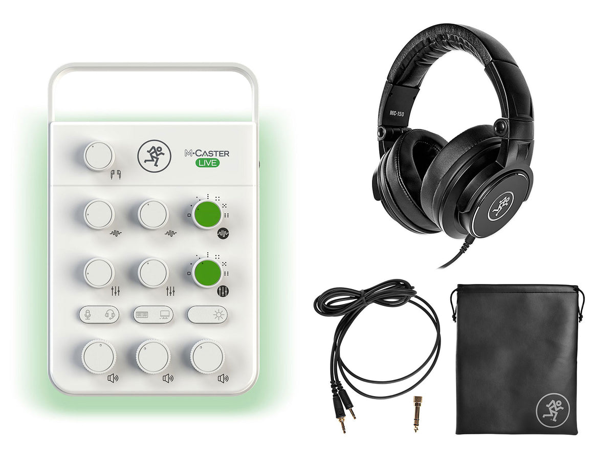 Mackie M Caster Live White Streaming Podcast Phone/USB Mixer+MC-150 Headphones